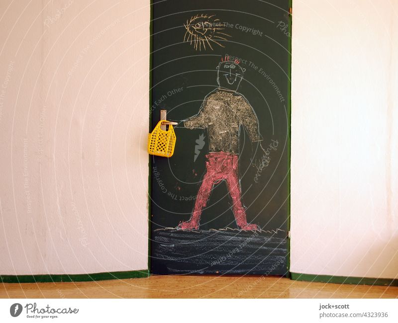 drawn & painted | with colored chalk a body picture on the door Chalk drawing Drawing Blackboard Creativity body image Therapy Infancy promotion