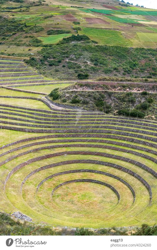 Moray, archaeological site located in the sacred valley of Cusco. moray cuzco inca peru civilization panorama farming laboratory experiment horizontal scenery