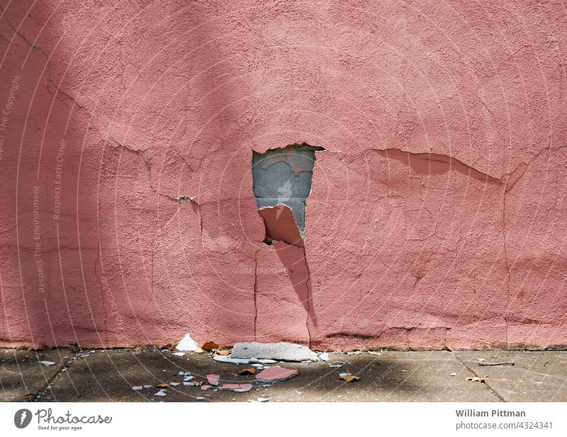 Pink Decay pink background pink wall Crack & Rip & Tear cracked Wall (building) Wall (barrier) Colour photo Exterior shot Old Broken Plaster Decline Derelict