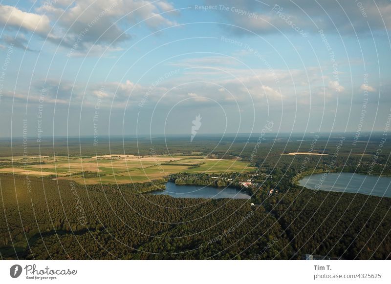 Brandenburg from above UAV view Colour photo Landscape lake Exterior shot Nature Environment Deserted Day Sky Tree Clouds Forest Green Beautiful weather