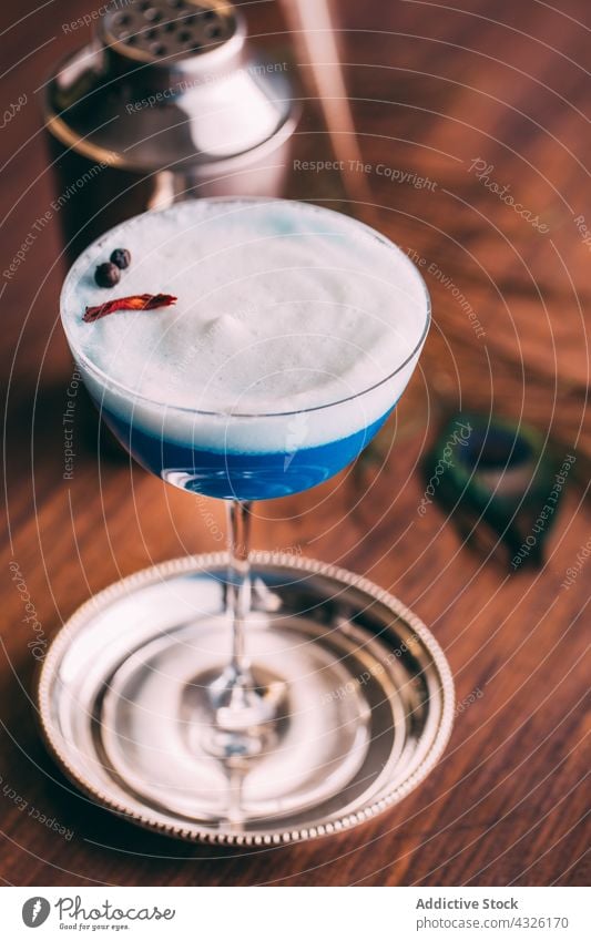 Blue cocktail alcohol background barman bartender beverage blue bokeh cold drink egg white food fresh fruit garnish gin glass liquor mixologist mixology