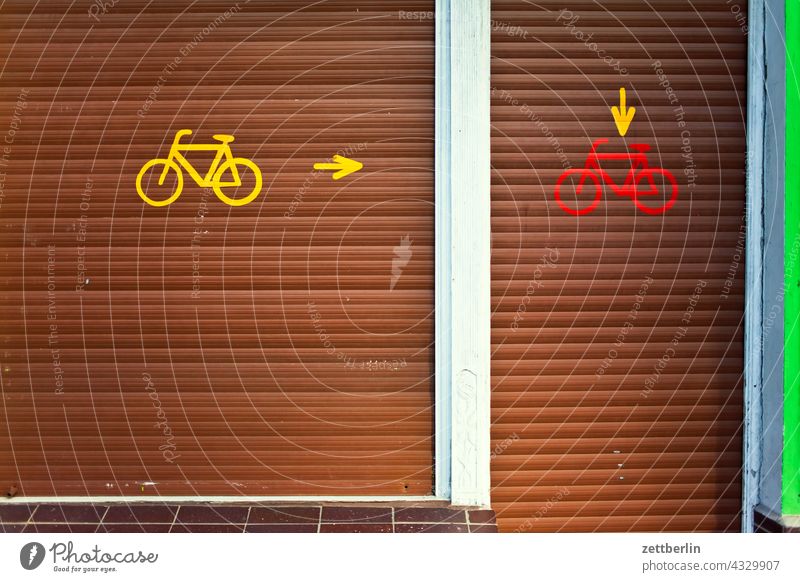 Bicycle shop (closed) Remark embassy bicycle shop Colour Closed sprayed graffiti Grafitto illustration Art Load Wall (barrier) Message message Slogan policy