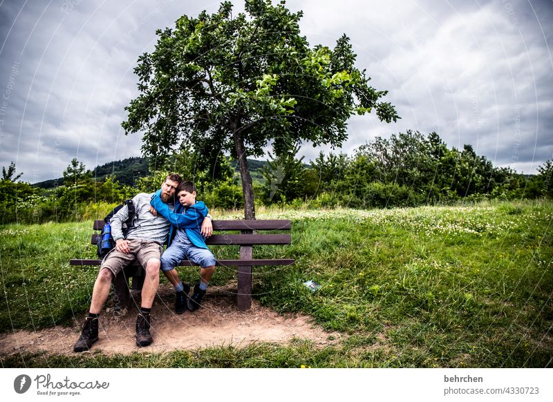 proximity Trip Contentment in common Together Father hikers Child Infancy Son Adventure Hunsrück Moselle valley Mosel (wine-growing area) Idyll