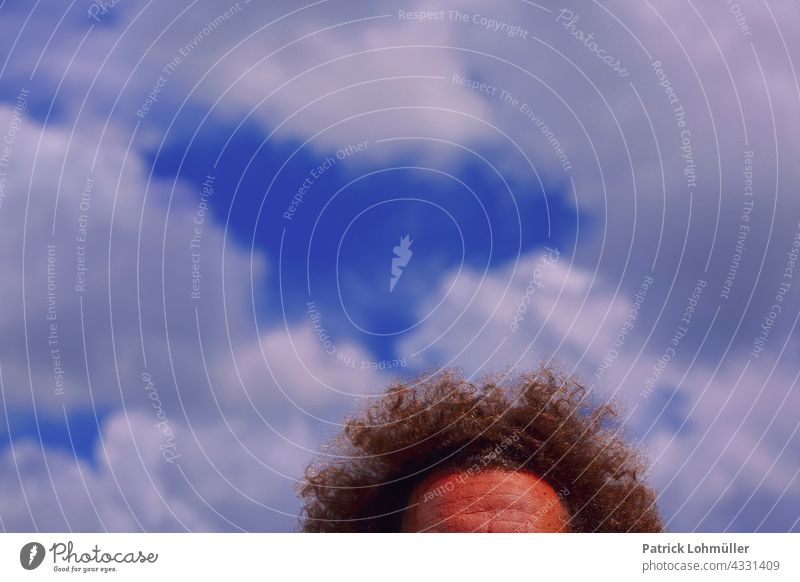 Cheerful to curly hair Curl Curly Man detail Detail hairstyle Sky cloud long hairs arfo African Face stirm Head minimal Minimalistic portrait Hair Style