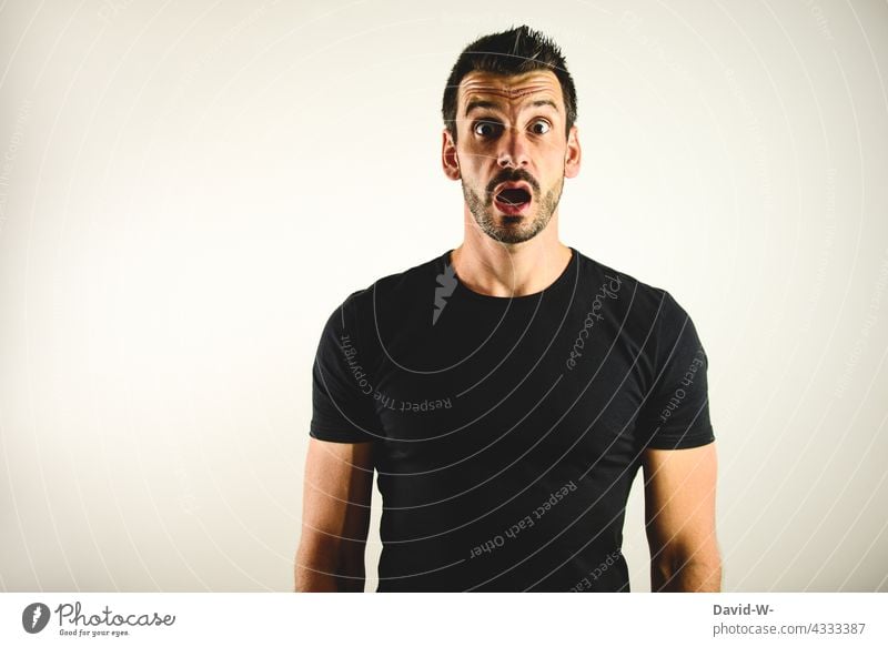 shocked surprised man Man astonished Horror Facial expression Emotions portrait speechless