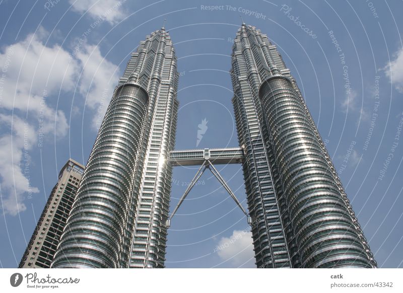 Petronas Twin Towers Energy industry Financial Industry Beautiful weather Kuala Lumpur Malaya Asia Capital city Downtown High-rise Bridge Architecture