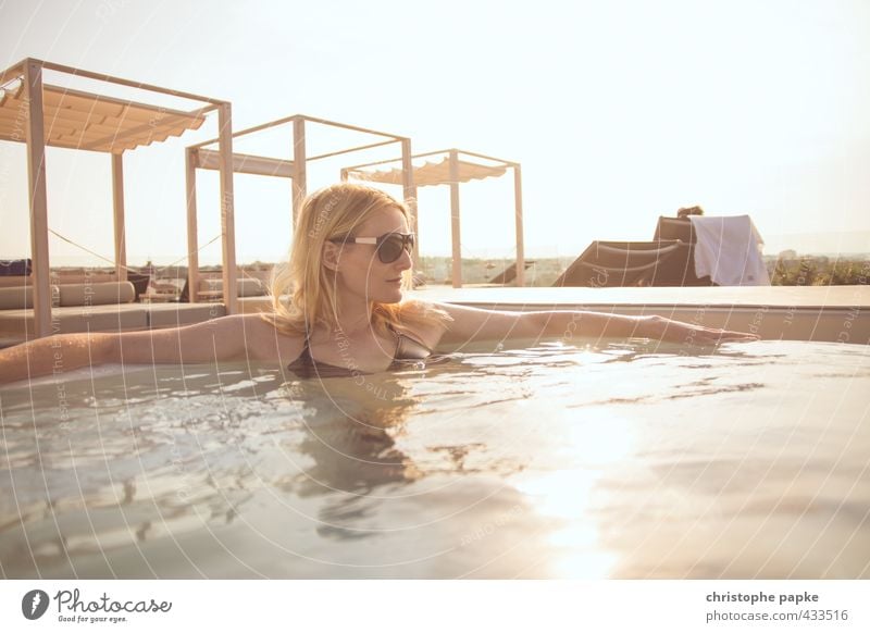 Blonde woman in whirlpool Young woman Whirlpool Relaxation Swimming & Bathing Spa Lifestyle Sunlight Luxury Style Wellness Vacation & Travel Harmonious
