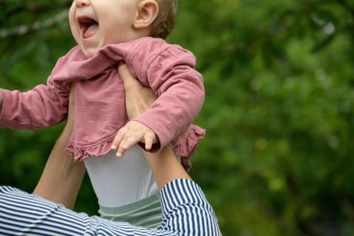Children's laughter - baby is caught catch Colour photo Multicoloured Considerate Cute 1 - 3 years Movement Infancy Life Joie de vivre (Vitality) Happy