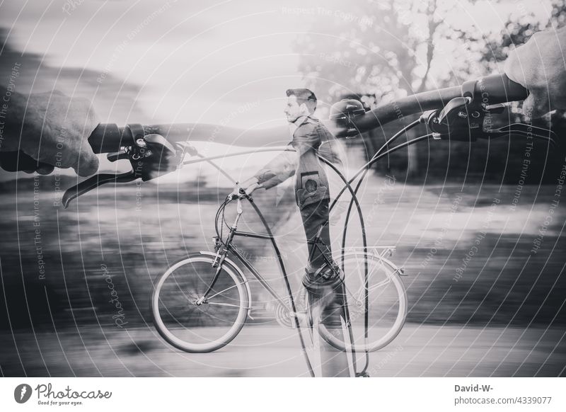 The bicycle as a means of transport Bicycle Mobility Double exposure Cycling Man Movement Speed Driving cyclists