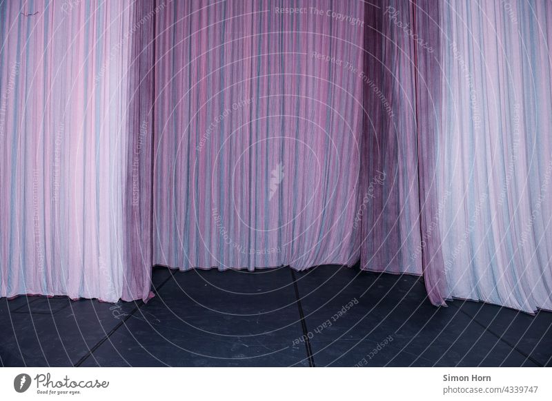 Curtain Stage Theatre Drape drama screenplay Hiding place Storytelling Cloth Folds drape Waves Pink Violet background
