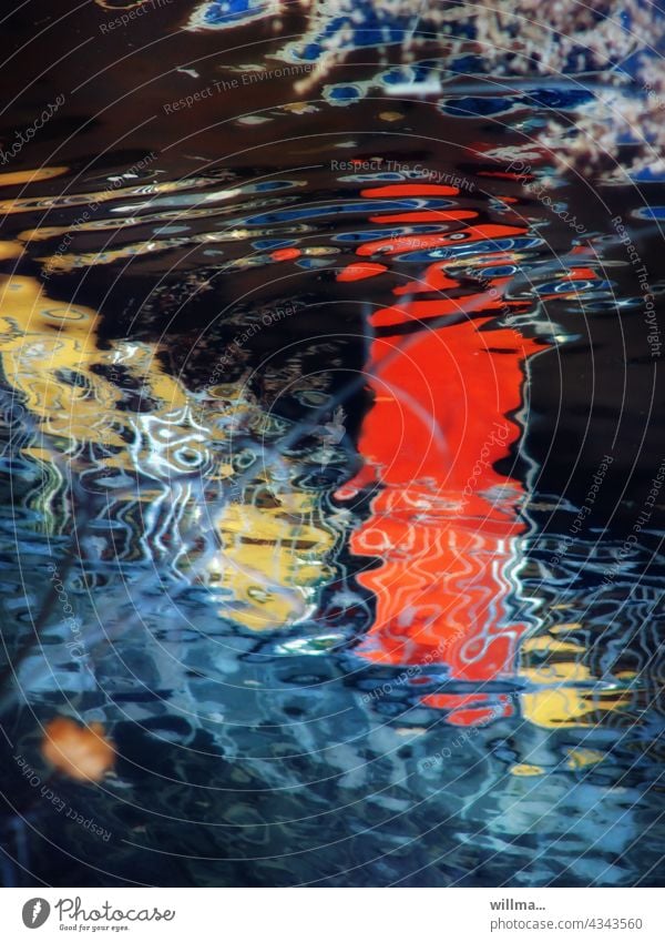 surreal - owl kitten and red face in watercolor Water reflection variegated Reflection Reflection in the water Puddle Waves ruffle Abstract Fantasy