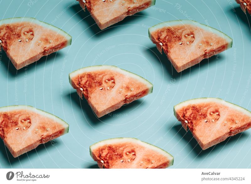 Slices of watermelon on pastel blue background top view mock up minimal with copy space summer concept minimalism juicy mockup sale summertime abstract overhead