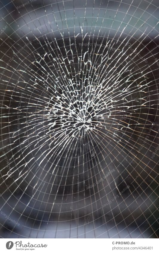 Glass damage Pane glass break insurance loss Accident broken Shop window shop window Window pane Broken cracks Splinter of glass Foot ball