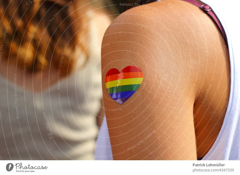 Rainbow Hearts Woman Body csd Skin LGBT Love rainbow heart Tolerant unlike Prismatic colors variegated detail Detail arm feminine lesbian gay transgender LGBTQ