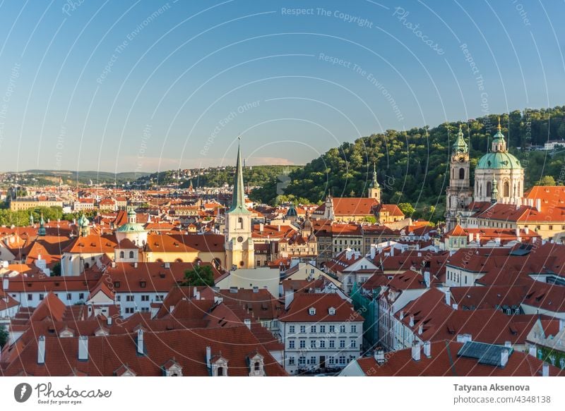 View to Prague red roofs prague city architecture town building czech old travel view house panorama capital urban landmark street famous europe tower church