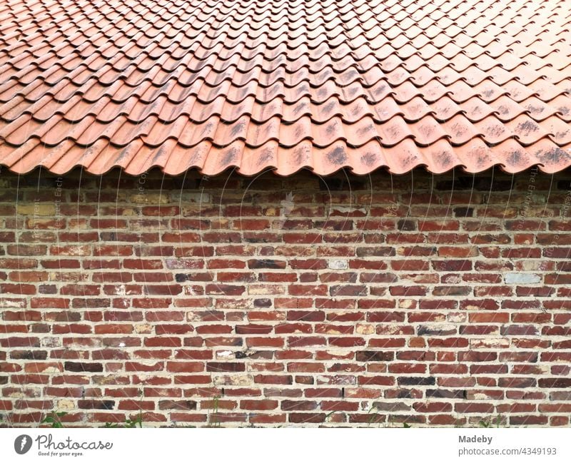 Old brickwork and reddish-brown roof tiles of an old building in the industrial museum in the old brickworks Lage in the province near Detmold in East Westphalia-Lippe