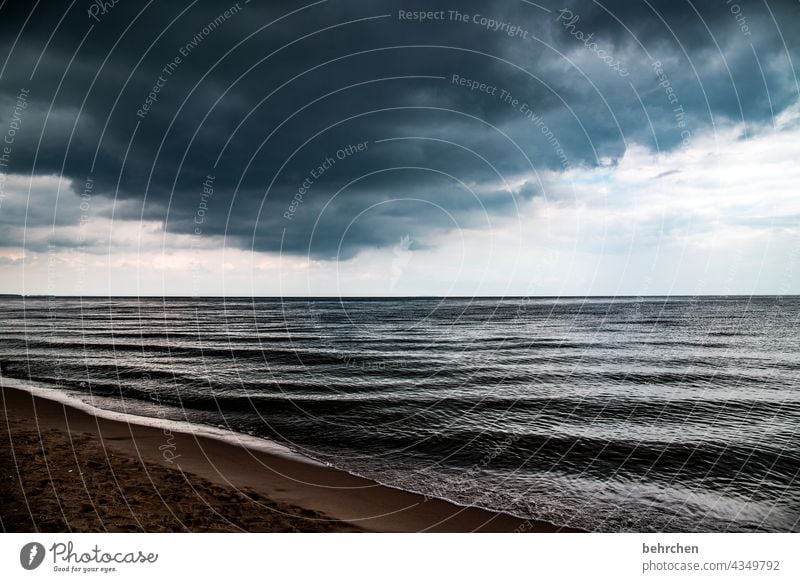 as two cover Sandy beach beach sand Dramatic Waves Water Idyll Longing Usedom Wanderlust wide Freedom Nature Clouds Baltic coast Landscape Beach Ocean Sky