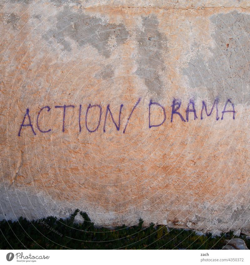 Action/Drama action Dramatic drama Wall (building) Facade Graffiti Characters Daub Letters (alphabet) Wall (barrier) Word