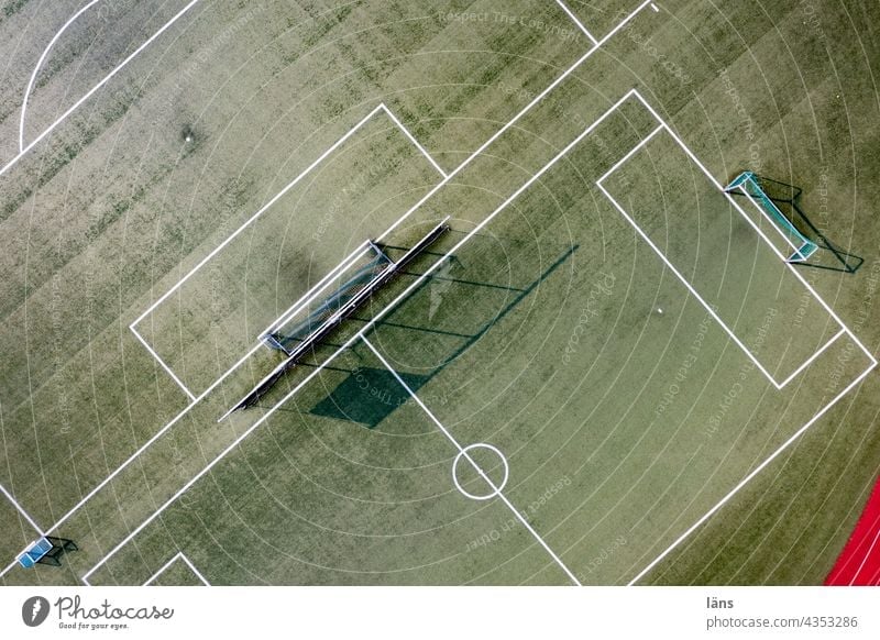 Sports field from above Sporting grounds gates Ball sports Playing field Line Deserted Lawn Football pitch Green Foot ball Sporting Complex Leisure and hobbies