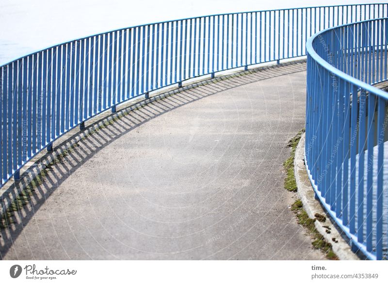 The art of the curve Bridge rail Bridge railing Curve Round Blue Concrete staircase departure Curved lines vibration Architecture Manmade structures Stone Metal