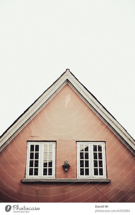 retro roof gable in pink Gable Retro vintage House (Residential Structure) Roof Facade nostalgically Building Architecture