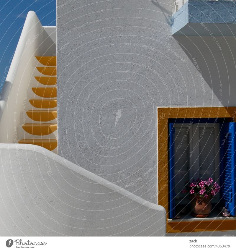 Of colors and shapes Cyclades Cycladic architecture Greece Island Building House (Residential Structure) Stairs stagger stair treads Landing step climb stairs