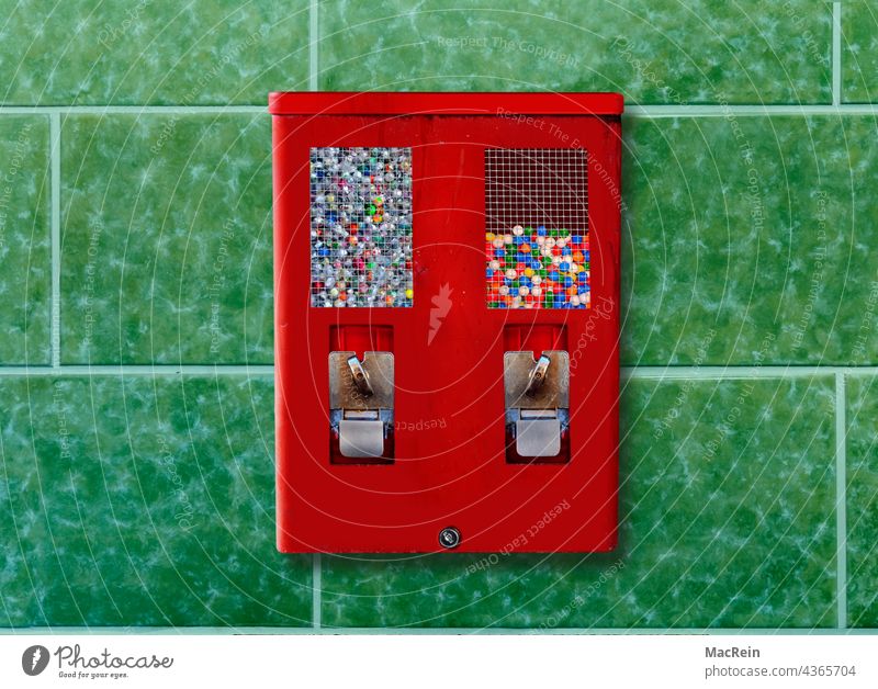 Gumball machine Retail Color Image Photography Cash Insert Chewing Gum Gumball Machine Childhood Consumption Tile Wall No People Nostalgia Red Day Transparent