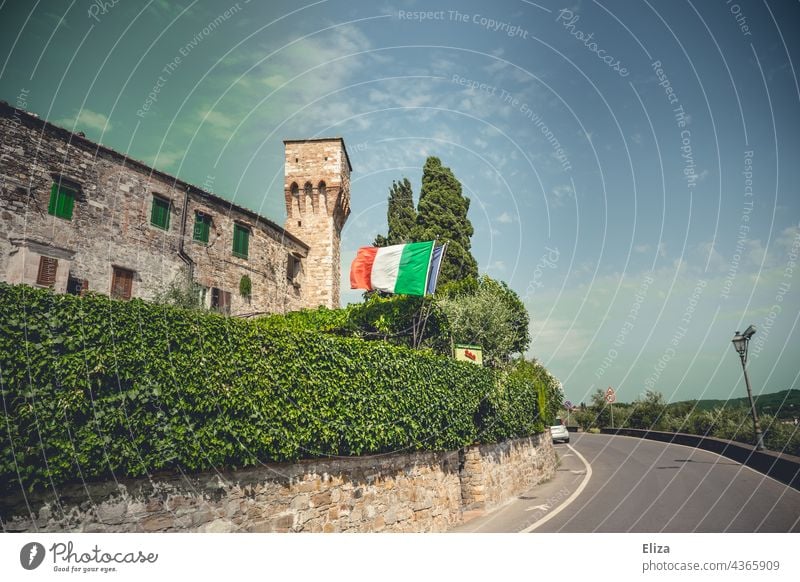 Old castle with Italian flag Italy Colour photo italy holiday Old town Wall (barrier) Historic