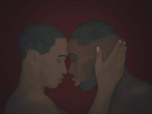 Two men in a gentle embrace passion tenderness LGBT gay couple man african ethnicity homosexual relationship romantic love lgbt male togetherness affection