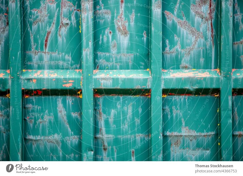 side view on a container, green weathered metal, background abstract aged box cargo close-up copy space design dirty frame freight heavy industrial industry