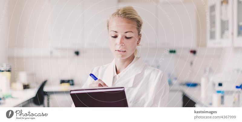 Portrait of a helth care professional. adult assistant background biochemistry biotechnology caucasian chemical clinic coat confidence doctor employee