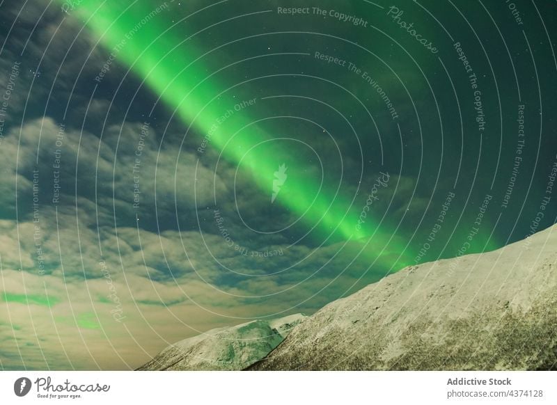 Spectacular Northern Lights in Tromso northern lights aurora borealis Kattfjorden Kvalya Island region Norway winter landscape iceland space sky astronomy