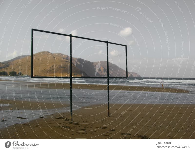 Survey of a landscape on the beach in the context of coast Beach Mediterranean sea Crete Idyll Billboard Set Subdued colour Structures and shapes metal frame