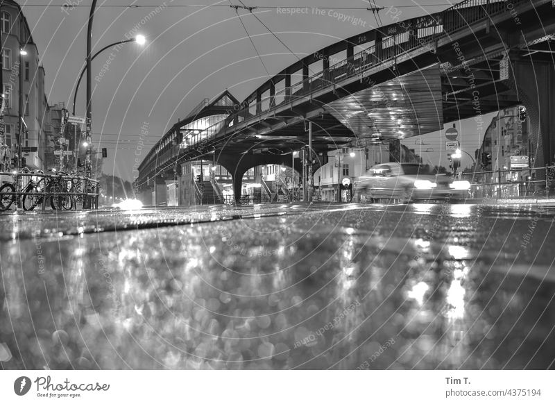 In the morning after the rain in Schönhauser Allee Prenzlauer Berg b/w in the morning Berlin Town Downtown Train station Mono rail Capital city Exterior shot