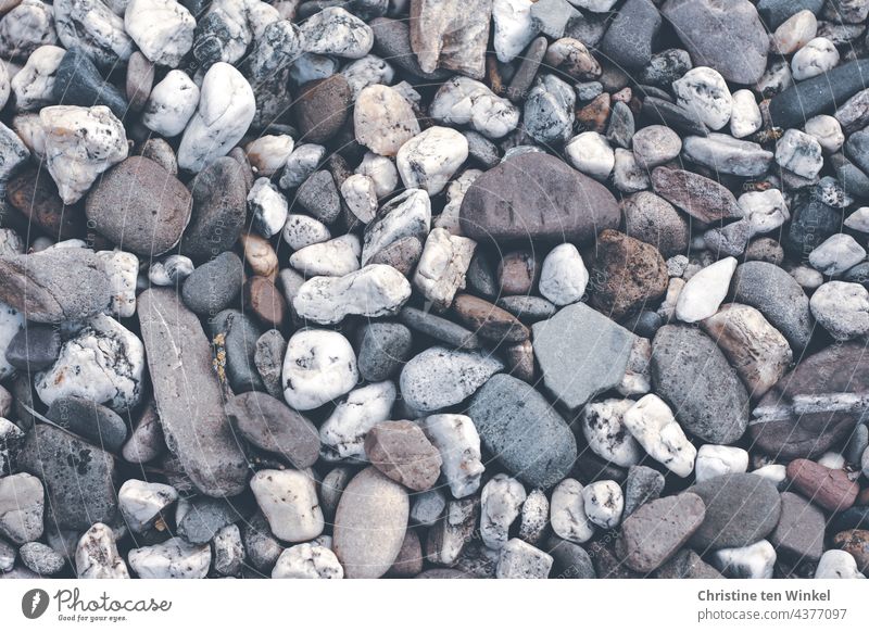 700 / Many beautiful pebbles in different colors, sizes and shapes Pebble Structures and shapes Gray Bright Stone Stone Bed Front garden Bird's-eye view