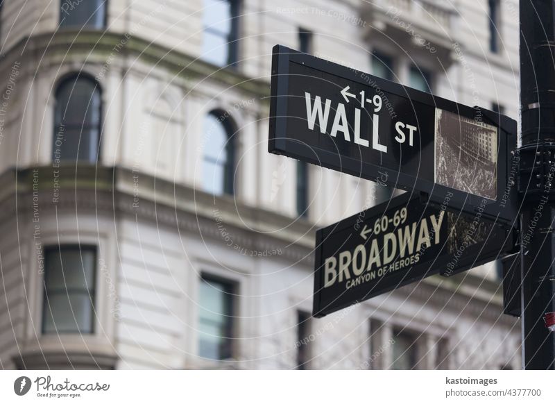 Wall st. street sign, New York, USA. Wall street stock exchange america banking market finance new york city nasdaq trade district american us usa nyc