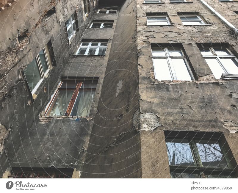 View upwards in an old Berlin backyard Prenzlauer Berg Colour photo Old building Backyard Deserted Day Town Capital city Downtown Old town