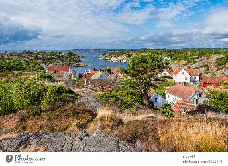 View of the village Brekkestø in Norway Brekkesto Village Ocean coast North Sea Skagerrak Island Justøya Justoya archipelago archipelago garden