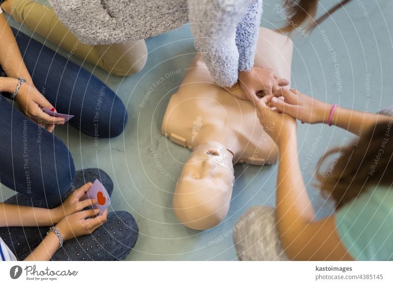 First aid resuscitation course using AED. first aid automated external defibrillator cardiopulmonary resuscitation cardiac arrest life rescue saver revival