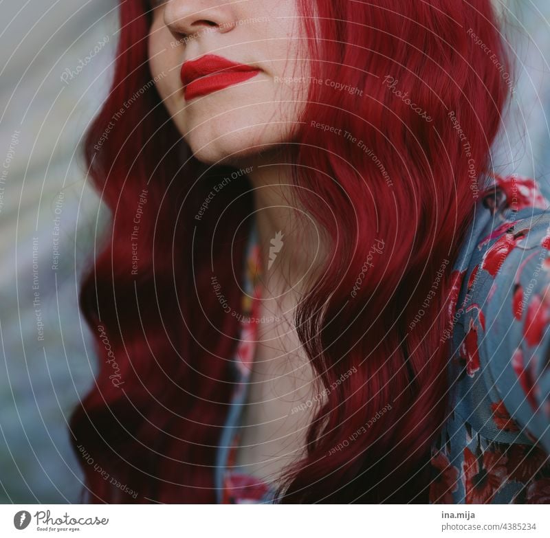 Woman with red lipstick and red long hair Red-haired Lips Lipstick readhead redhead Long-haired Hair and hairstyles pretty portrait red hair Feminine Curl