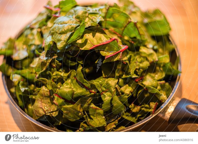 Delicious and healthy - a pan full of chard Mangold Vegetable Fresh vegan Garden Eating Pan Full salubriously Green Self-made self-sufficient Nutrition Food
