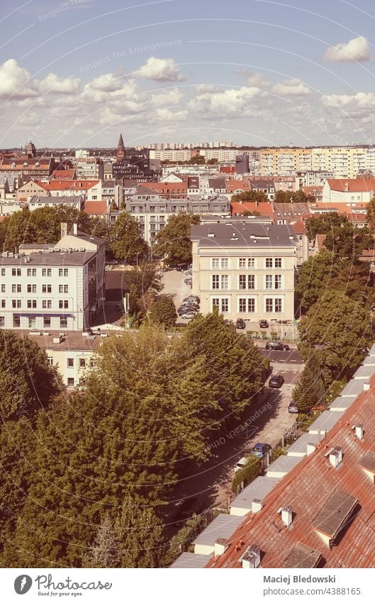 Downtown Szczecin, retro toning applied, Poland. city skyline aerial Stettin cityscape building urban vintage filtered Europe sunny view architecture travel