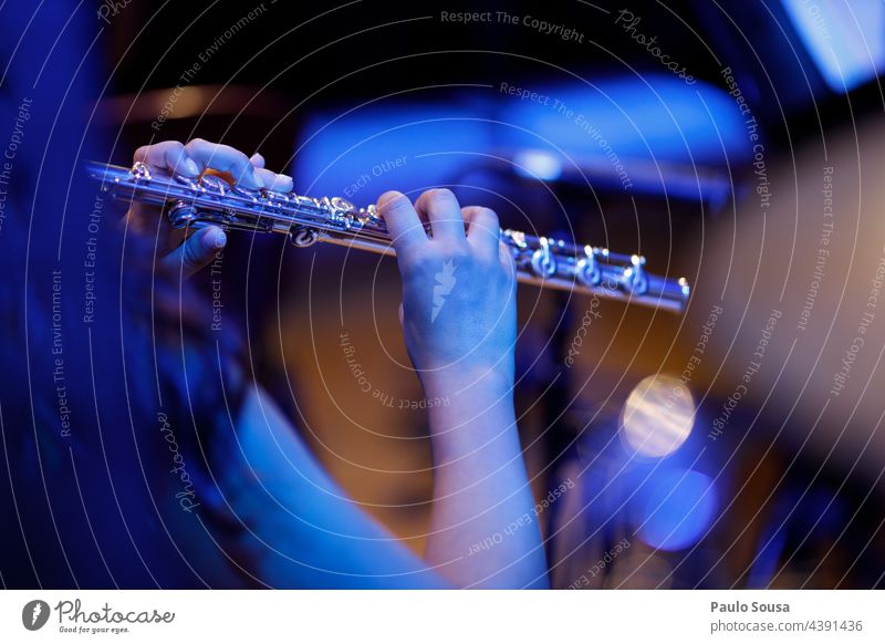 Close up girl playing flute Flute Music Musician Musical instrument Woman Interior shot Orchestra Musical instrument string Clarinet Leisure and hobbies