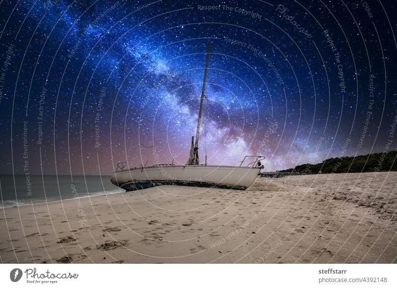 Milky way in the night sky over a shipwreck off the coast of Clam Pass stars stary sky Naples Florida ocean boat coastal coastline sea ghost ship sailboat