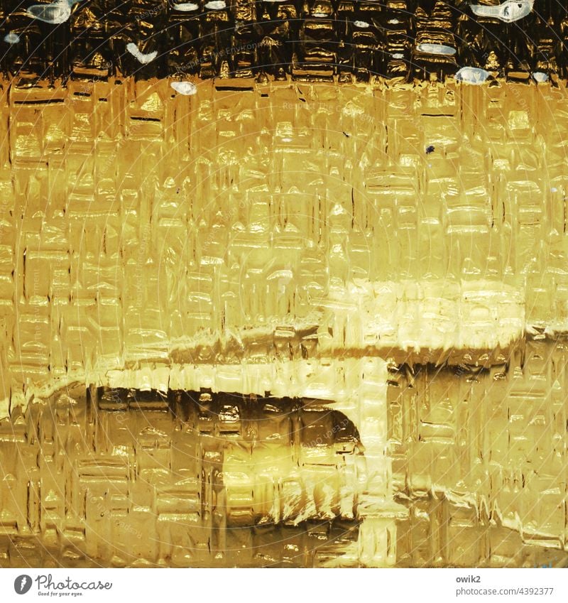 Anything Window textured glass blurred Unclear puzzling Detail Glittering obliquely Design behind glass Abstract unfamiliar Modern yellowish Yellowed