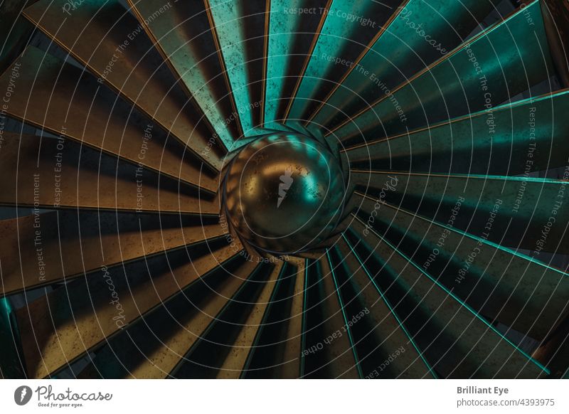 old rotation turbine illuminated by abstract neon light 3D rendering Abstract Air Architecture background Illuminated Building Climate Close-up Concrete