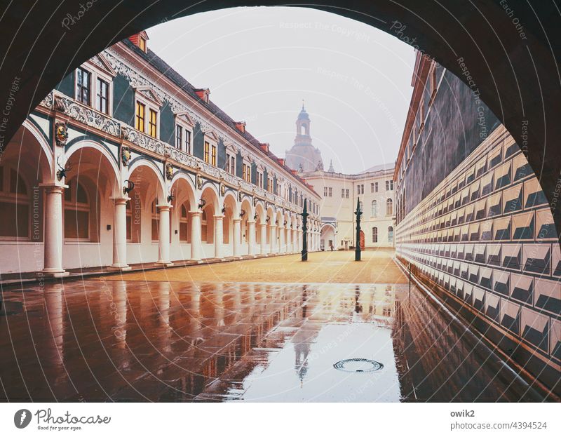 Dresden in the rain Manmade structures Architecture Tourist Attraction Famous building Building Downtown Town Germany Interior courtyard Frauenkirche Inspection