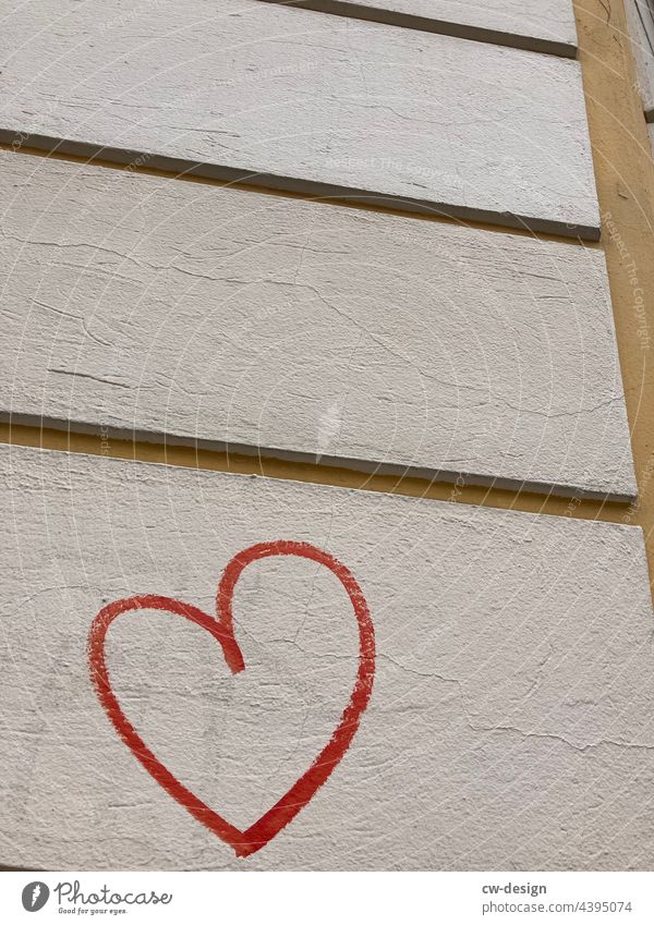 ♥ - drawn & painted Heart Graffiti Red Love Emotions Facade Daub real Romance Wall (building) Wall (barrier) Infatuation Sign Characters Colour photo