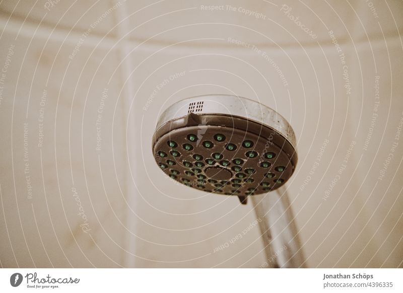 Shower head frontal ultra wide angle Close-up Distorted Beige Brown Warm colour take a shower Bathroom Bathroom fittings Water water scarcity conserve water