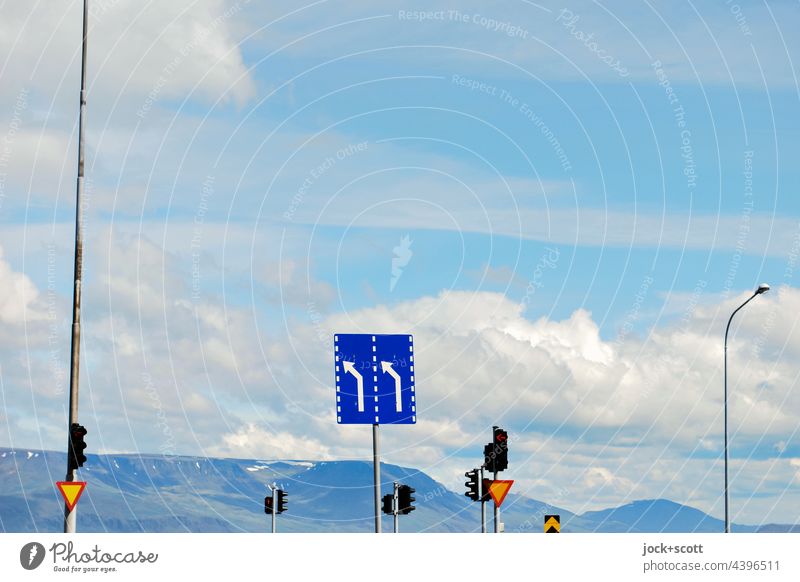 Filing links in Reykjavík Road sign Sky Arrangement Traffic light Clouds Landscape Beautiful weather Nature Summer Environment Panorama (View) Iceland